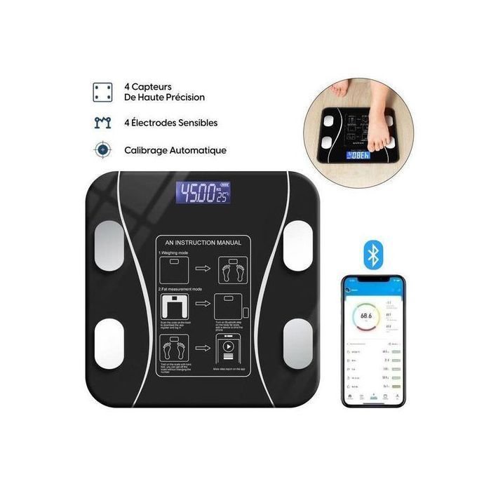 Balance Connectée Intelligente via Bluetooth – Suivi Poids ,Analyse IMC, Masse Grasse & Musculaire via Application