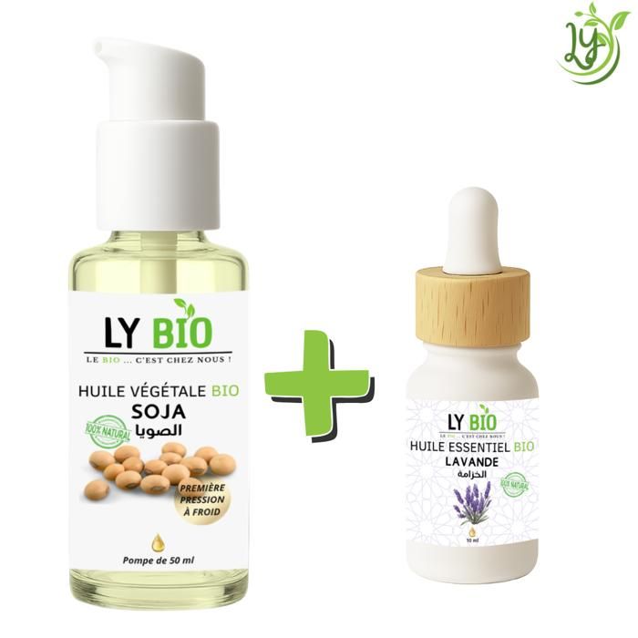 LYBIO PACK HUILE SOJA 50ML - POMPE + HUILE ESSENTIEL LAVANDE 10ML