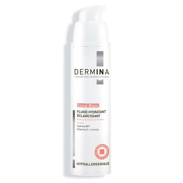Fluide Hydratant Éclaircissant - Dermina - Sensi-Blanc - 40ml - Vitamine C - Extrait de Licorice - Anti-oxydant