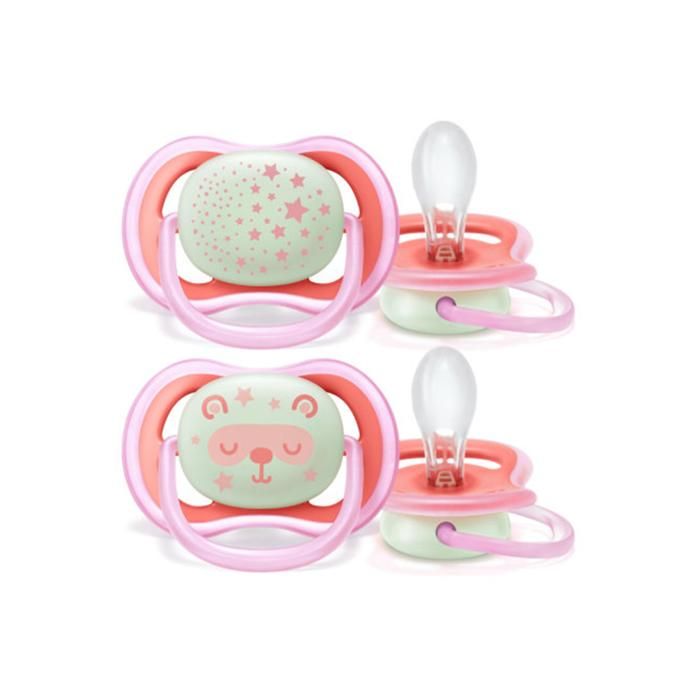 Lot 2 sucettes ultra air night rose 6-18 mois
