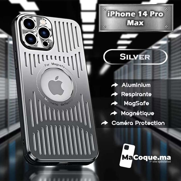 Silver Coque iPhone 14 Pro Max Aluminuim/Respirante/MagSafe/Magnétique