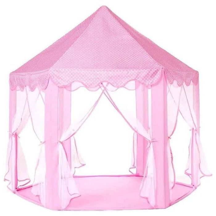 Tente château de princesse hexagonale en polyester pour enfants, pour l'extérieur et l'intérieur (rose)