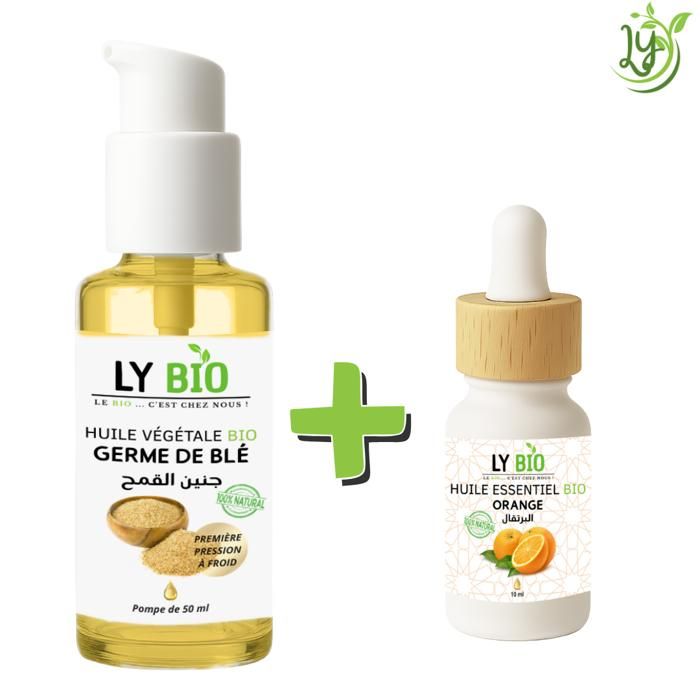 LYBIO PACK HUILE GERME DE BLE 50ML - POMPE + HUILE ESSENTIEL ORANGE 10ML