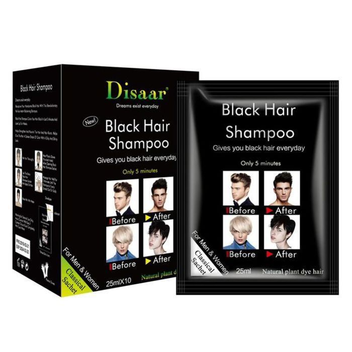Disaar pack de 10 sachets de 25 ml, shampoing colorant cheveux en noir brillance