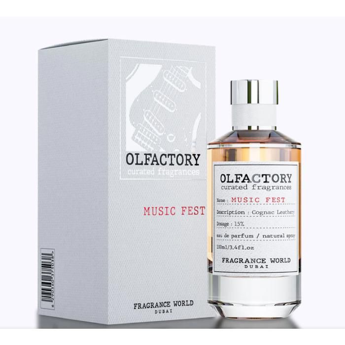 Parfum - Fragrance World - Olfactory Music Fest - Cuir - Notes de tête: Poivre rose - Notes de coeur: Rhum
