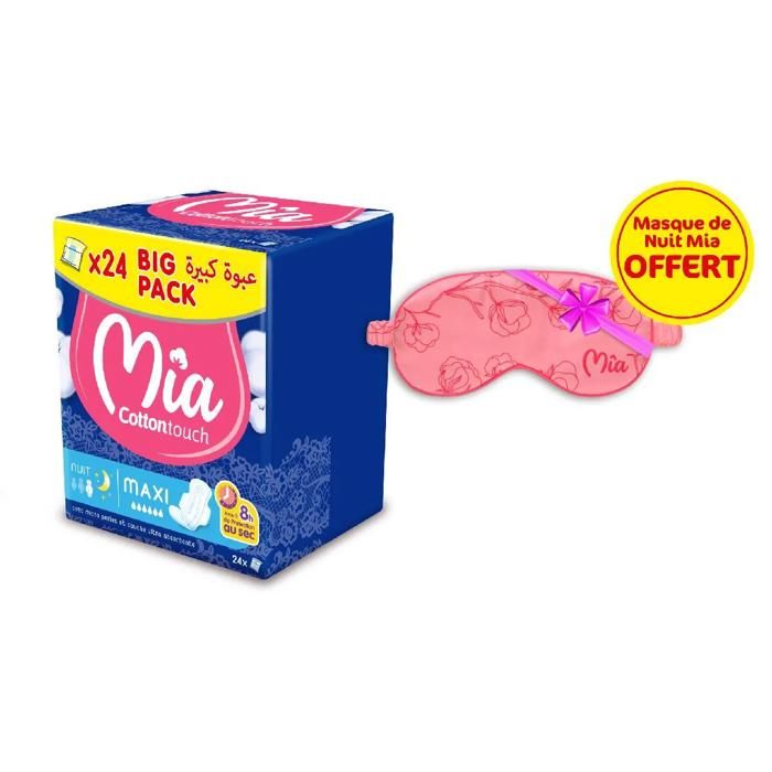 Serviettes hygiéniques Big Pack Maxi Long 24 unités + Eye Mask x6 - MIA