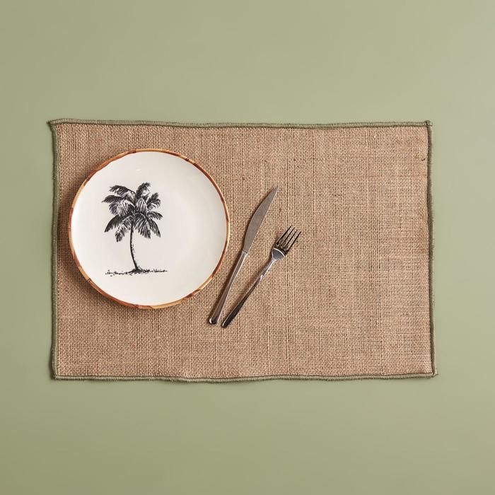 Set de Table - Misty - Jute - Vert - 35x50 cm - Ourlets arrondis