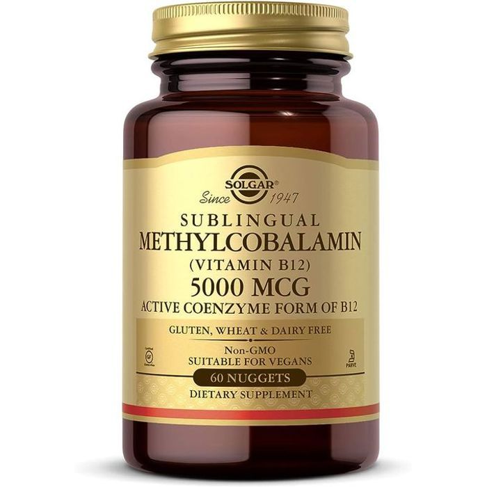Méthylcobalamine sublinguale Vitamine B 12, 5000 mcg - 60 Pépites