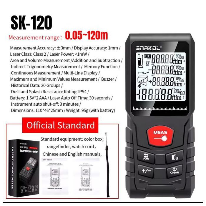 Télémètre laser - SNAKOL - 120m - IP54 - Précision 3mm - Professionnel