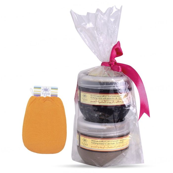 Gant Tiyya - TIYYA - Savon noir 50 ml - Rhassoul au miel 50 ml - Soin oriental complet - Spa à domicile