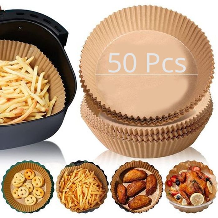 Air Fryer Feuilles de Papier - 50 Pièces | Papier Cuisson Prédécoupé en Forme de Bol Rond | Parchemin Alimentaire Antiadhésif