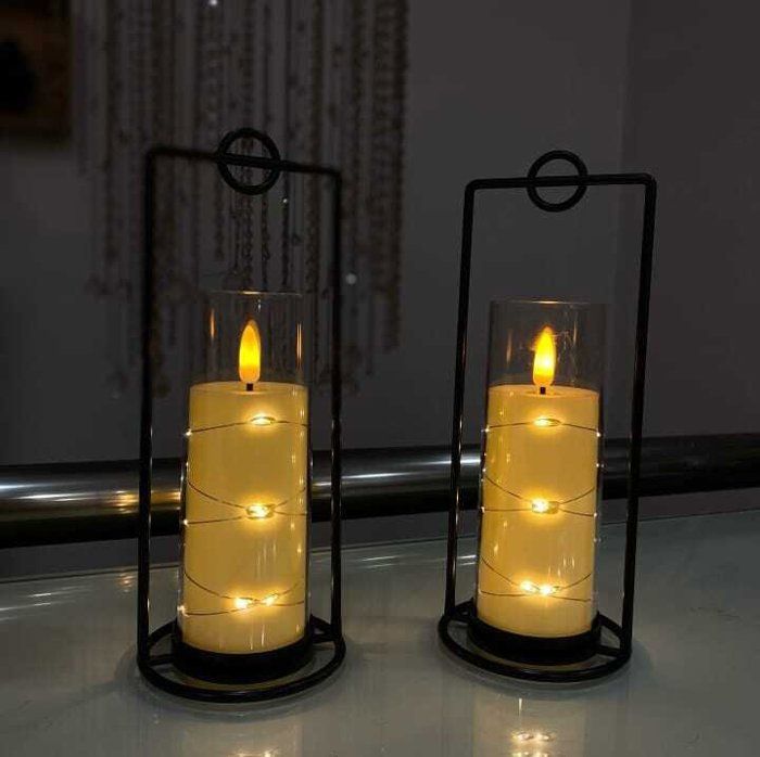 Pack 2 Bougies Led électrique Avec support et verre, d'anniversaire et de mariage