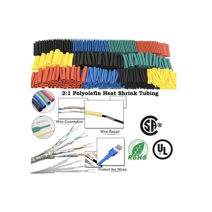 Kit de 328 pièces de gaines thermorétractables en polyoléfine, 8 tailles, multicolores et noirs, manchons de câbles