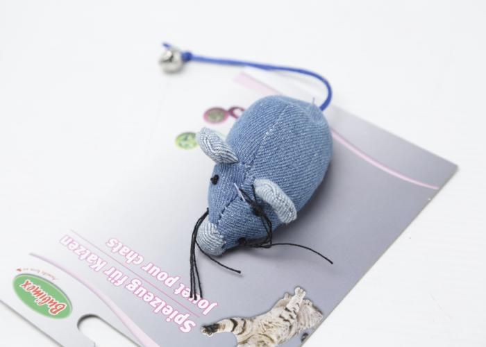 JOUET - BUBIMEX - SOURIS À CLOCHETTE - HERBE À CHAT - TISSU - BLEU