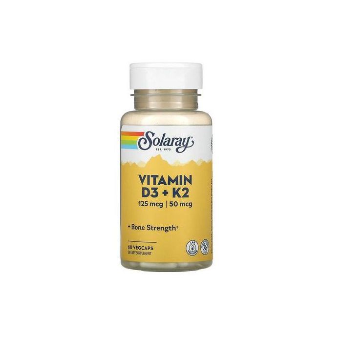 Solaray Vitamine D3 5000 UI Haute absorption et K2 sans soja 60 Capsules végétariennes