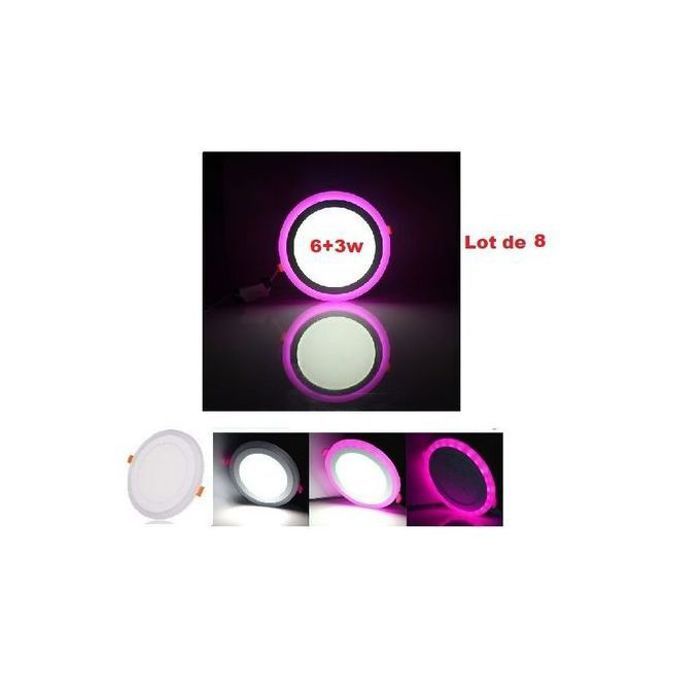 Lot de 8 plafonnier - Spot encastés - Rond - 6w - Double couleur blanc et rose