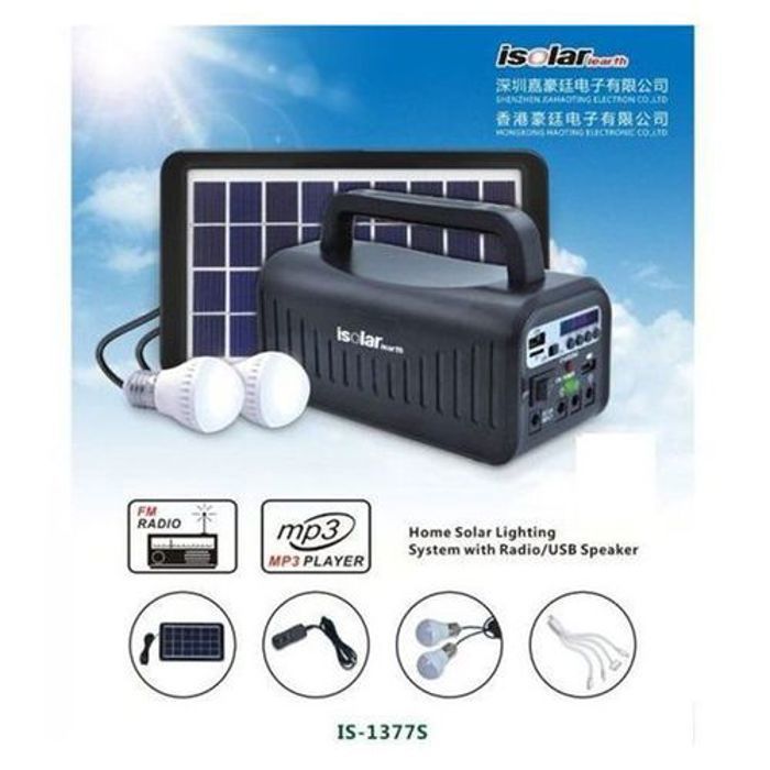 Kit Solaire - ISOLAR - IS-1377S/BT - 2 Lampes LED - Radio FM - Chargeur USB, couleur aliatoire