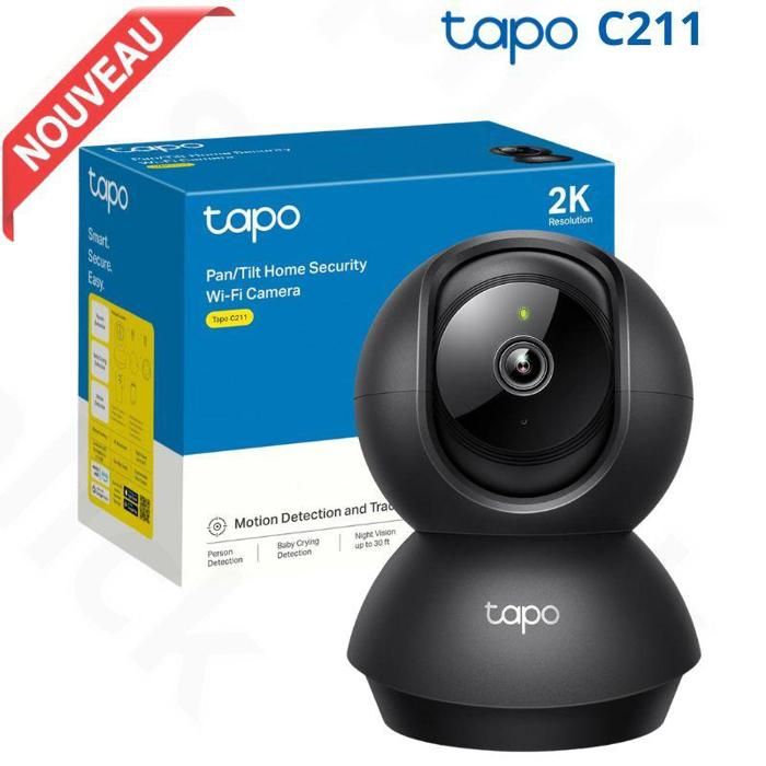 Caméra de sécurité panoramique et inclinable WiFi 3MP 2K 360 Tapo C211