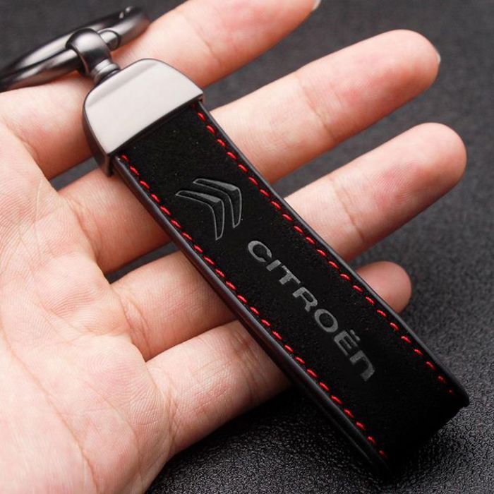 Porte-clés élégant en cuir suédé et métal avec logo CITROEN