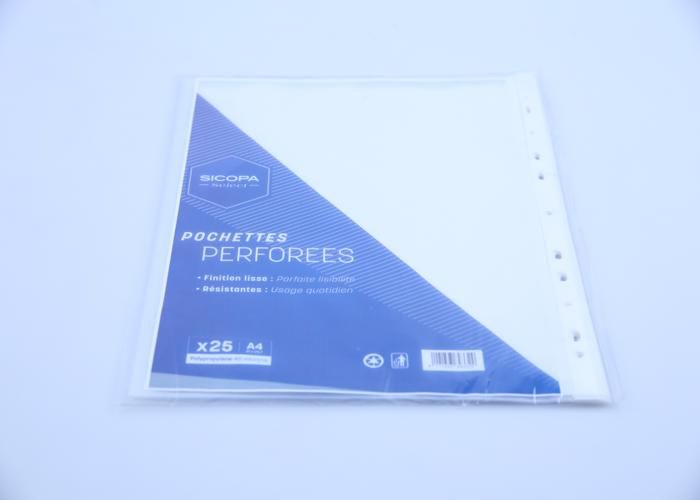 Paquet de pochettes perforées - SICOPA - 40 microns - 25 unités - Format A4 - Mixte