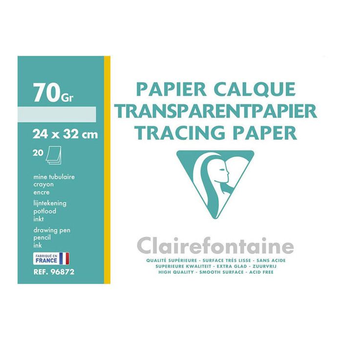 Papier calque - CLAIREFONTAIRE - 24x32 cm - 70 g - Transparent - x20 feuilles