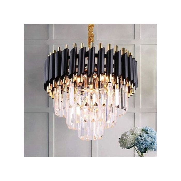 Lustre Suspension cristal moderne Noir Diamètre 30cm + 4 Lampes LED FLAMME E14 OFFERTE