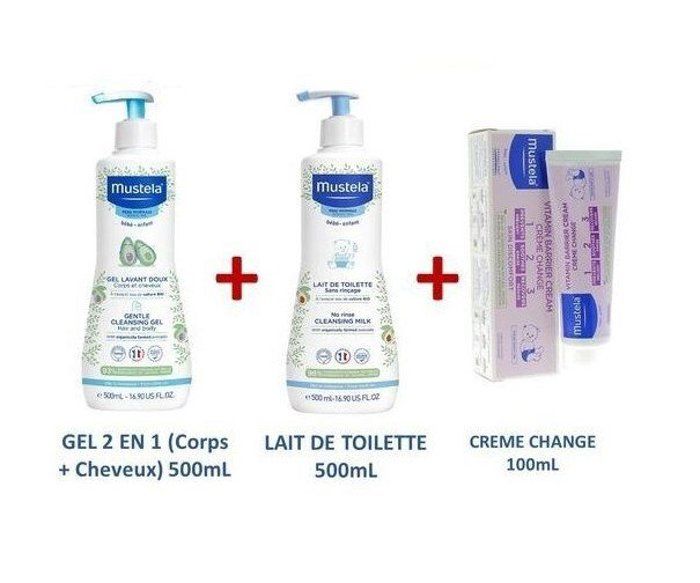 Mustela PACK LAIT DE TOILETTE (500ml) + GEL NETTOYANT 2 EN 1 (500ml) + CREME CHANGE (100ml)