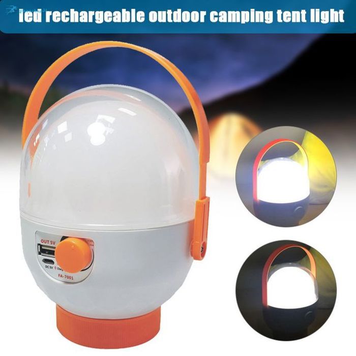 Lampe de secours LED FA-7001 20W rechargeable avec sortie USB 5.0V, idéale pour les situations d'urgence.