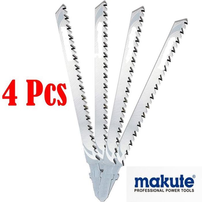 Pack de 4 lames de scie électrique alternative en acier inoxydable, pour des coupes précises et robustes.
