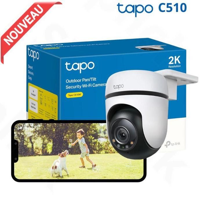 Caméra de Surveillance Wi-Fi Extérieure Pan/Tilt 2K 3MP 1296P, Étanchéité IP65, Détection de Mouvement, 360 C510W
