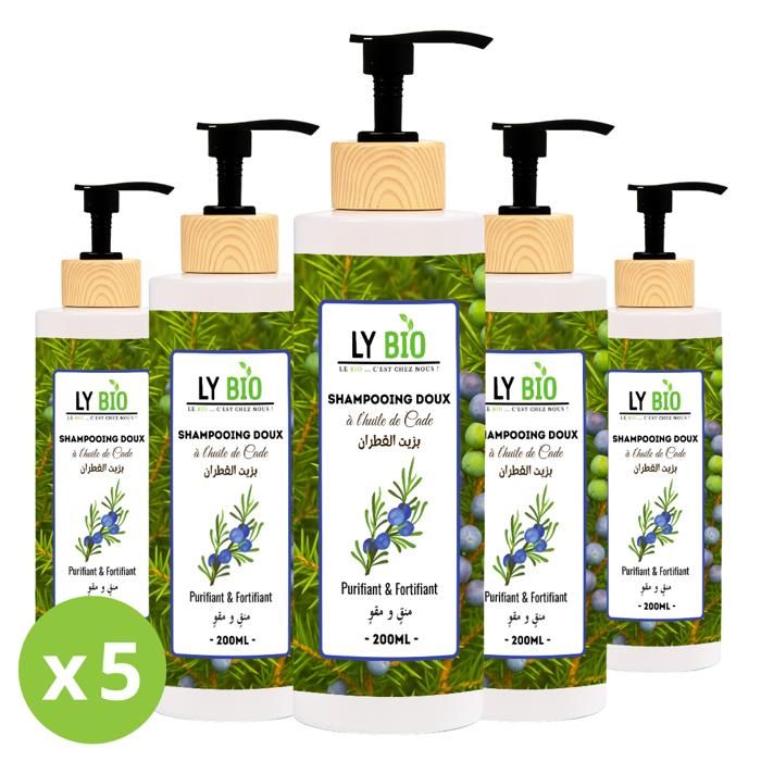 LYBIO PACK SHAMPOOING A L'HUILE DE CADE 200ML - PURIFIANT & FORTIFIANT LOT DE 5 bouteilles