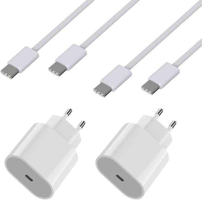 2 Snabbladdare 20W + 2 USB-C-kablar 1m för iPad Air 11" 2024/iPad Air 13" 2024/iPad Pro 11" 2024/iPad Pro 13" 2024