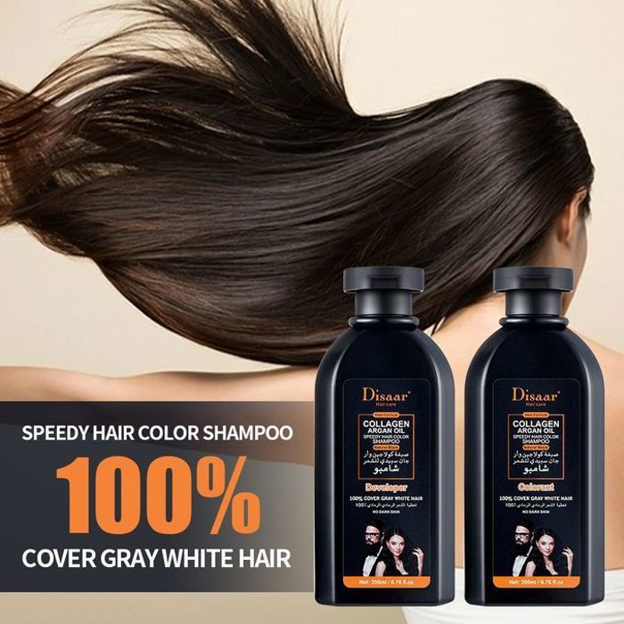 Disaar shampooing coloration noir pour cheveux gris et blancs de collagène et l'huile d'argan