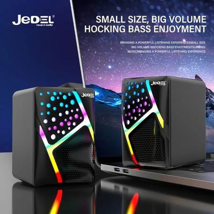 Jedel Enceintes PC S527 RGB LED USB Son Stéréo 2.0 avec Basses, Entrée Aux 3,5 mm pour PC / Ordinateur Portable