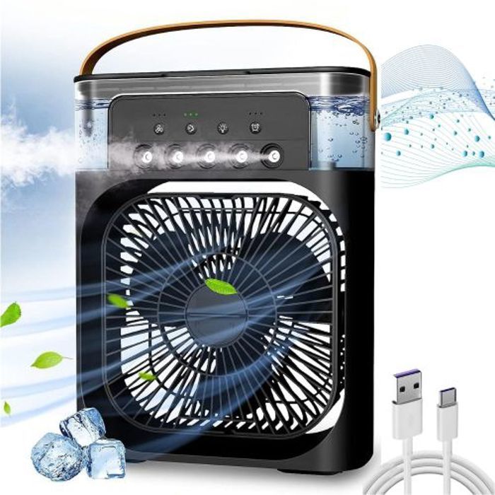 Climatiseur portable - 3 en 1 - Noir - Refroidisseur d'air - Ventilateur - Humidificateur