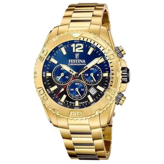 Montre Festina Timeless F20684/2 Homme - Quartz - Acier inoxydable - Bleu - Or