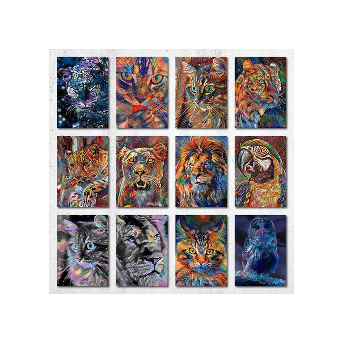 Poster A5 - Abstract Animals - 12 Posters - Animaux - Multicolore - Décoration murale