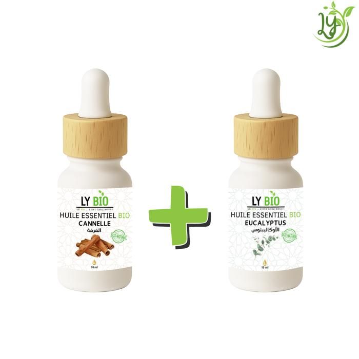 Pack Huile Essentielle - LYBIO - Cannelle 10ml - Eucalyptus 10ml - Antibactérien - Tonifiant