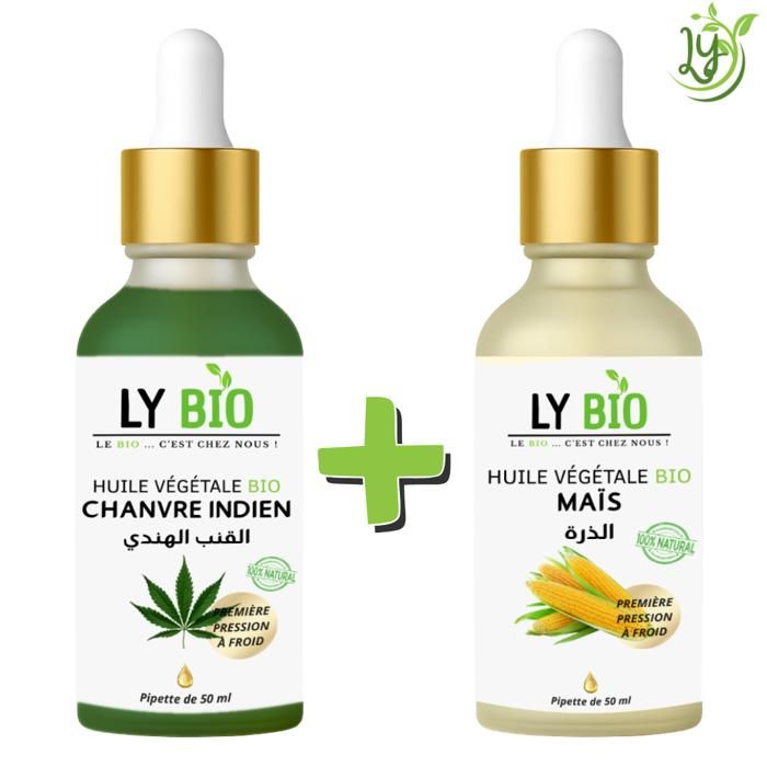 Pack Huile - LYBIO - Huile Chanvre 50ml - Pipette - Huile Mais 50ml - Pipette - Hydratant