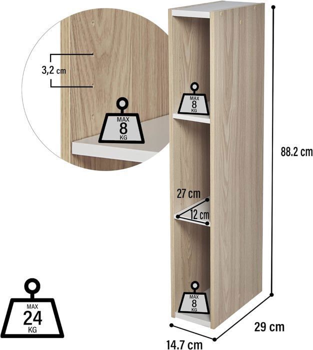 Meuble de rangement - Bibliothèque - 3 Étagères modulables - Bois massif - Marron - Élégance Chic