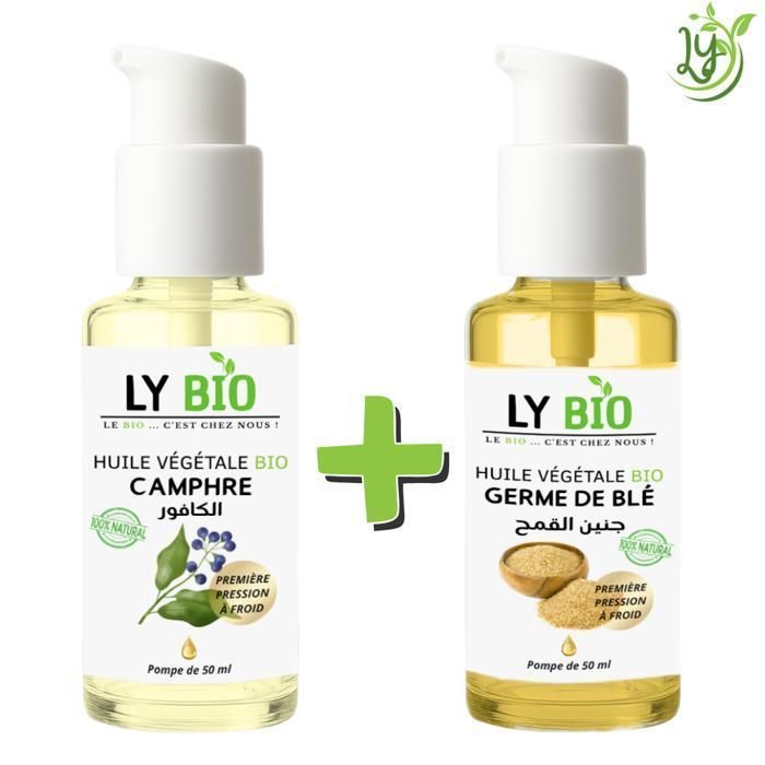 Pack de soins - LYBIO - HUILE CAMPHREE 50ML - POMPE - HUILE GERME DE BLE 50ML - POMPE