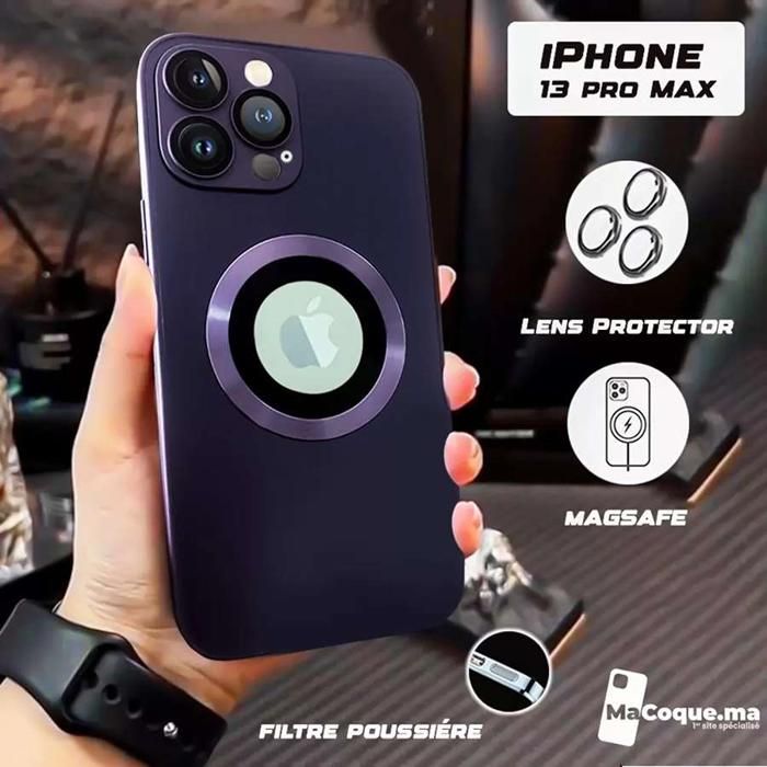 Dark Purple Coque iPhone 13 PRO MAX Magnétique/Magsafe/LENS Protector/Filtre Poussière/Galvanisée