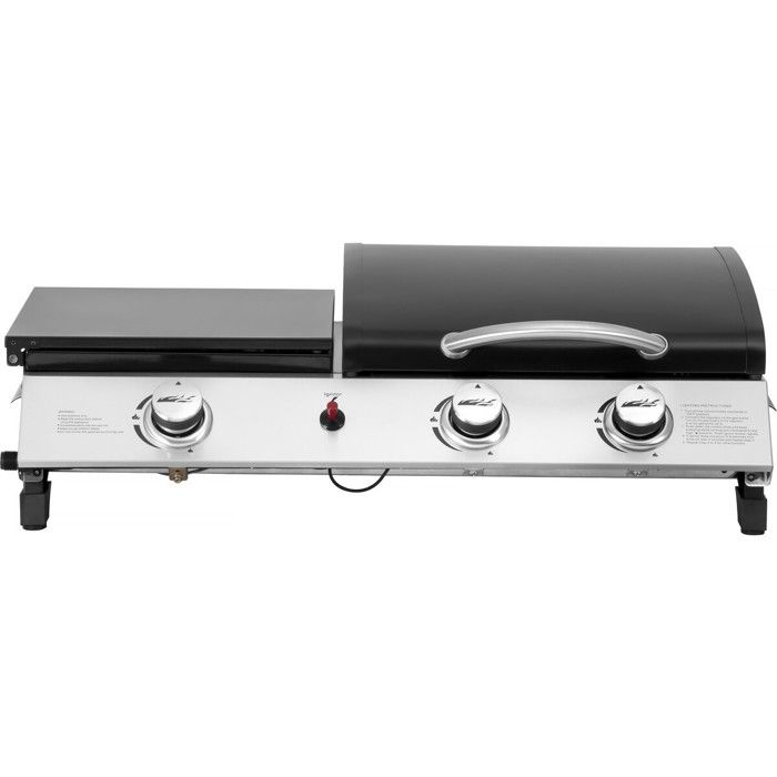 Gasolgrill/planchapanna 2 i 1 - 3 brännare - Svart - 79x49x25 cm