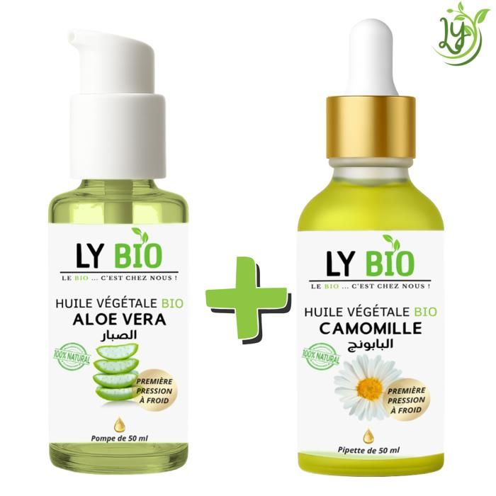 LYBIO PACK HUILE ALOE VERA 50ML - POMPE + HUILE CAMOMILLE 50ML - PIPETTE