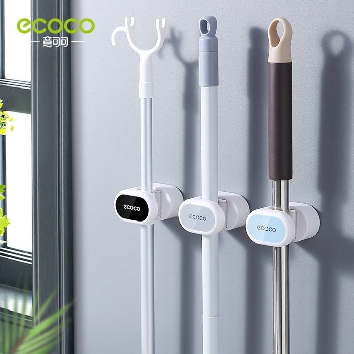 ECOCO 1pcs Support de poinçon perforé pour balai à franges, support de rangement mural pour salle de bain, clip de fixation
