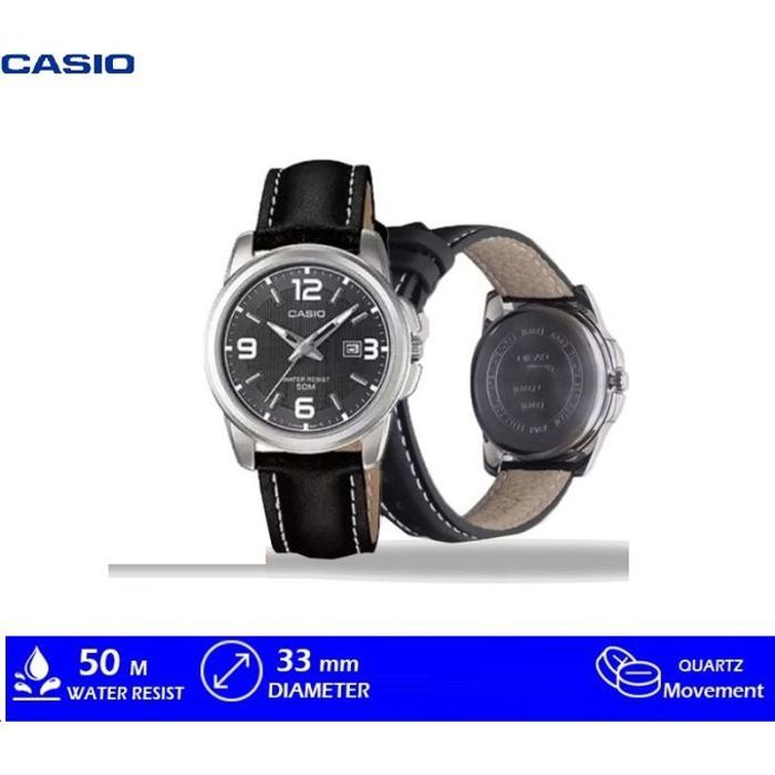 Casio Montre femme Quartz Analogique Cadran Noir-Bracelet Cuir-ltp-1314l-8avdf