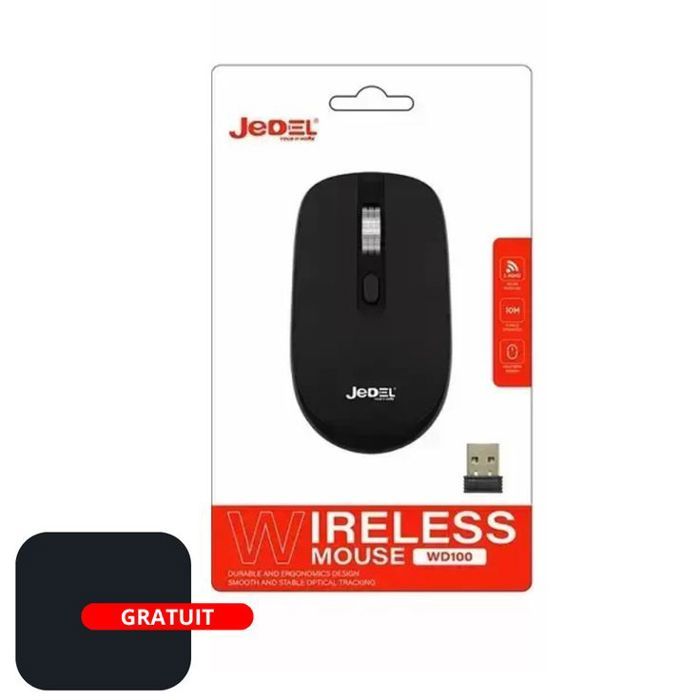 Souris Sans Fil Bluetooth Silencieuse JEDEL WD100 – 1600 DPI, Noire