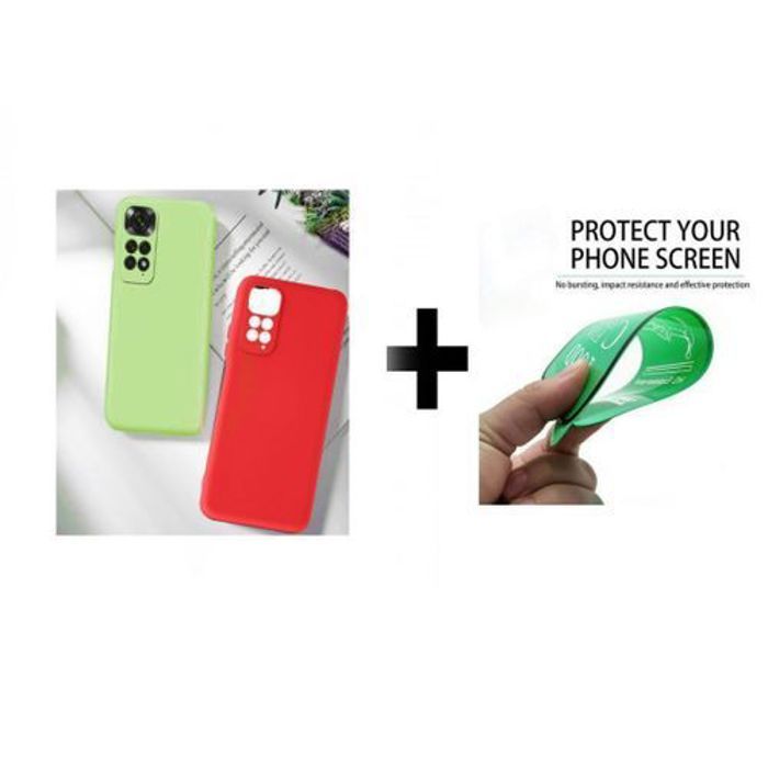 Case Pack : 2 Pochette Redmi Note 11 Pro 4G Silicone Rouge Et Vert + Protection Incassable