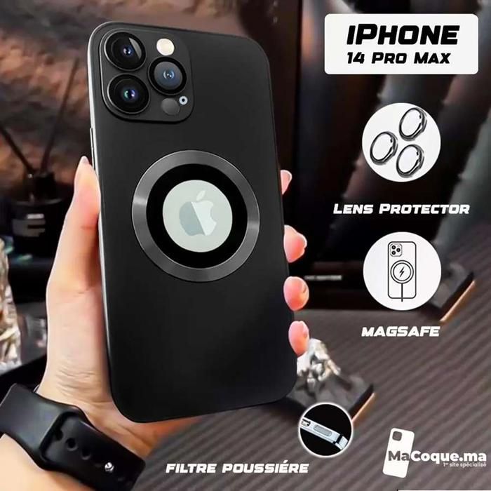 Black Coque iPhone 14 PRO MAX Magnétique/Magsafe/LENS Protector/Filtre Poussière/Galvanisée