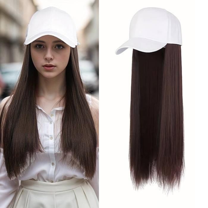 Perruque - Cheveux soyeux - Marron foncé - Casquette réglable - Sans ammoniaque - Femme
